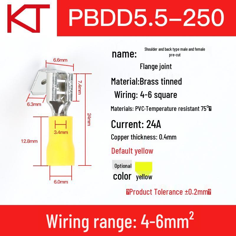 KT KST PBDD1.25/2/5.5-250 Предварительно изолированный обжимной наконечник-вилка/розетка с плечом для провода