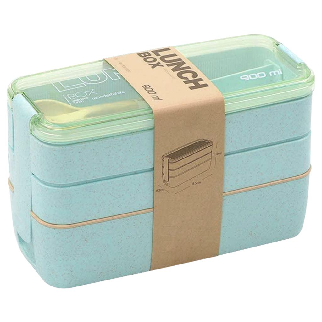 900 ML Bento Box Portable 3 Layers Stackable Lunch Boxes Plastic Reusable Leak-proof Food Container for Adults Kids and Students