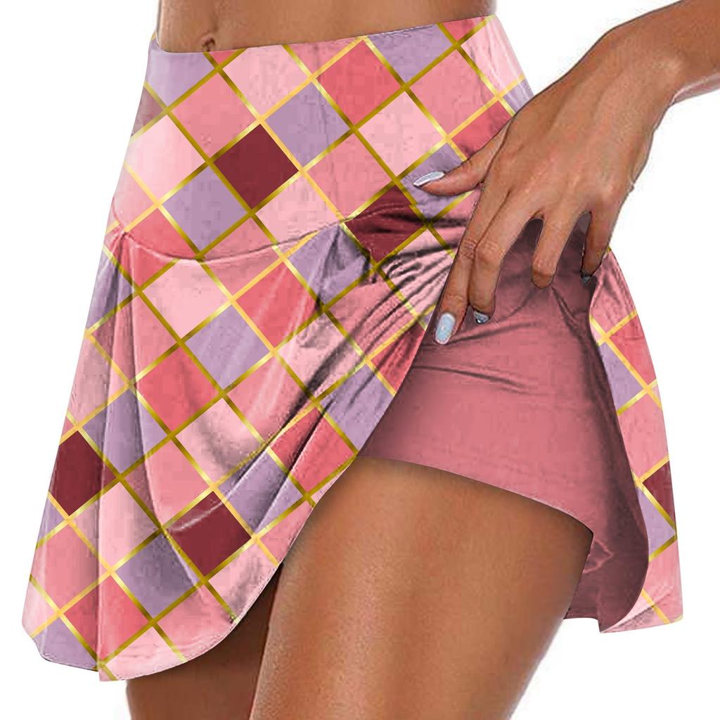 Женская спортивная эластичная теннисная юбка с принтом и высокой талией, плиссированные двухслойные леггинсы, короткая юбка