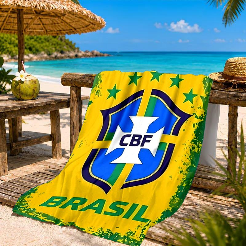 Brazilian Football Emblem Printed Microfiber Beach Towel, Soft And Absorbent, Quick-Dry, Ideal for Summer Travel, Beach Essential, Swimming Pool