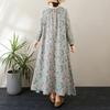 Dimanaf New 2025 Women Plus Size Spring Basic Long Dress Long Sleeve Loose Casual Floral Vintage Maxi Oversize
