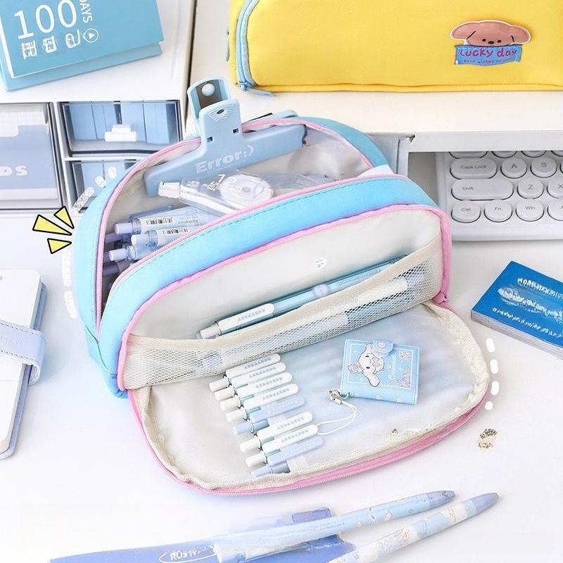 Cotton Linen Pencil Case Large Capacity Dopamine Style Students Cute