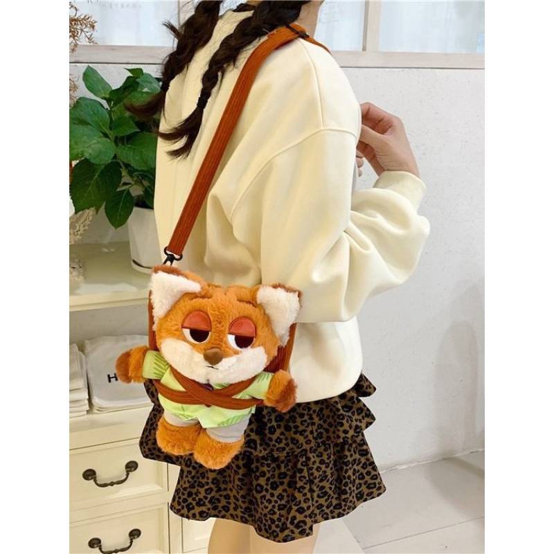 Zootopia Judy Hopps Nick Wilde Cartoon Plush Shoulder Bag For Girls With Adjustable Strap And Storage Space