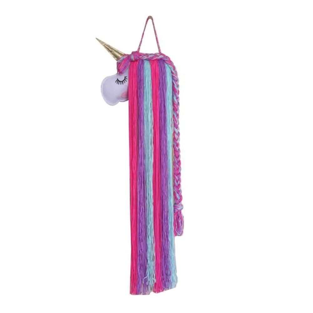 INS Unicorn Head Wall Decoration Rainbow Macrame Unicorn Children Hairclip Hair Storage with Wall-Mounted Home Decor Dropship