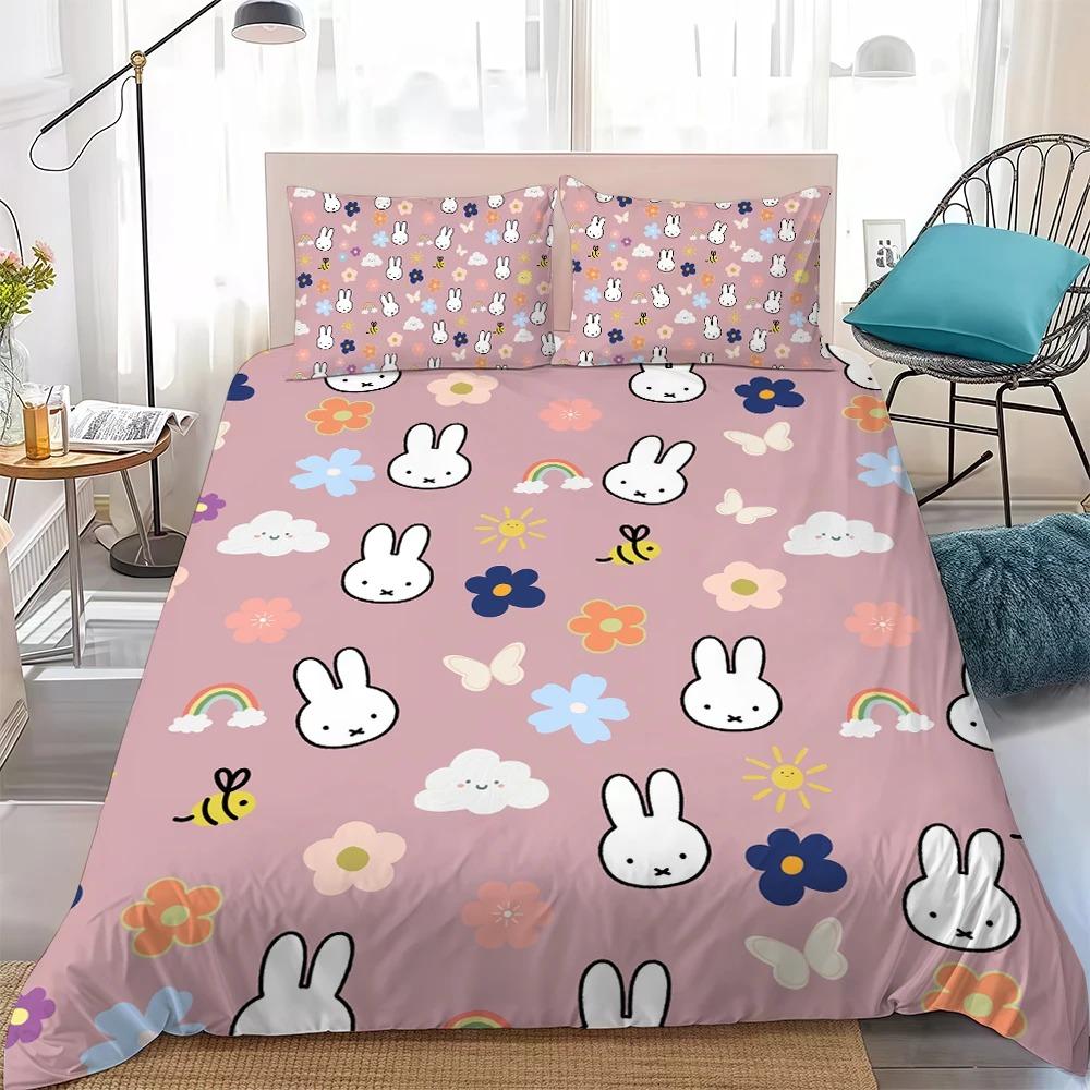 Kawaii M-MiffyS Bedding Set catoon Duvet Cover Pillowcase Single Twin Large Size Gift for Student Adult 2/3piece Se Home Decor