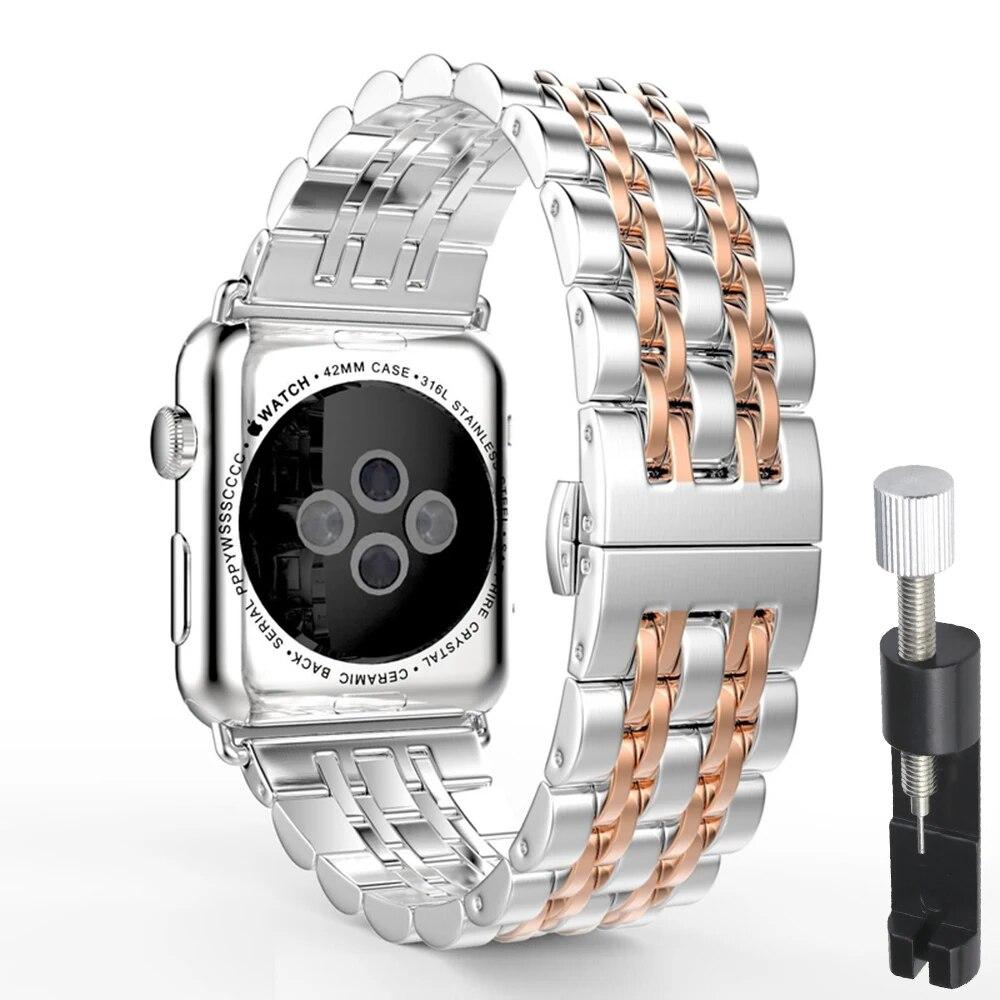 Ремешок из нержавеющей стали для Apple Watch 7, 8, 45 мм, 41 мм, 44 мм, 40 мм, 42 мм, ультра 49 мм, металлический ремешок, браслет подходит для IWatch 6 SE 5 4 3 2
