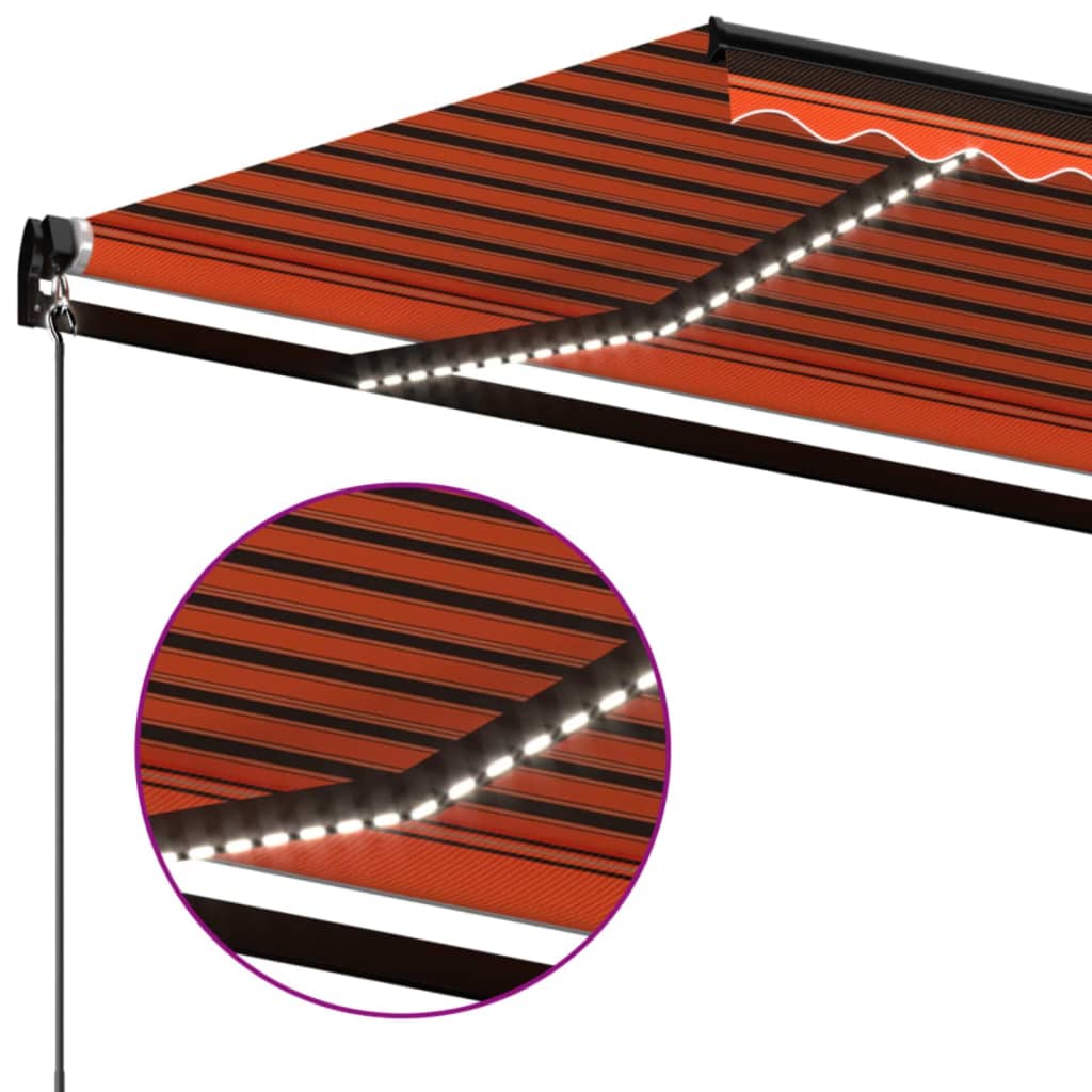 Manual Retractable Awning with LED Lights 600 x 300 cm Orange & Brown