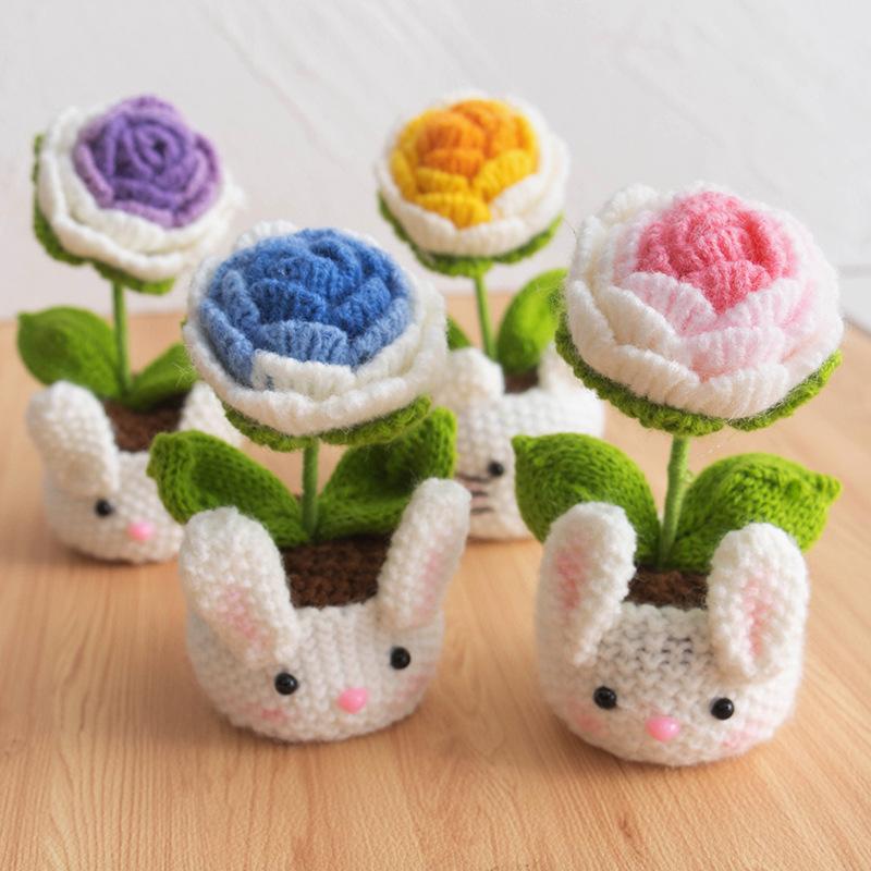 New Animal Crochet Flower Pot Cute Handwoven Flowers Knitting Flower Bookshelf Car Decoration Friends Gifts