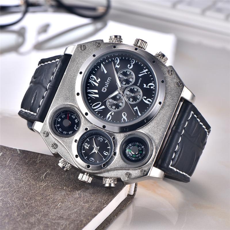 Men's Luxury Sport Watch with Large Dial, Compass, and Quartz Movement