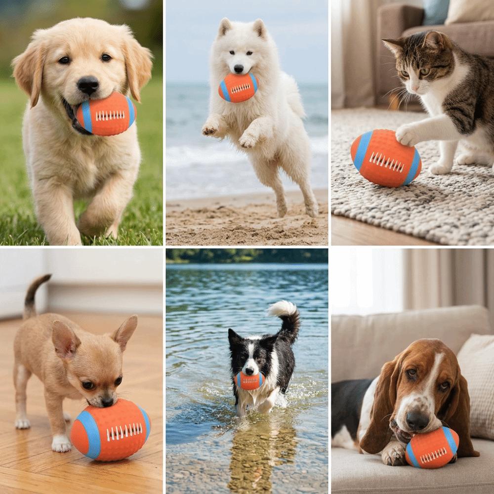 Daily Entertainment Soft Texture Squeaky Ball Oval Shape Latex Rugby Flexible Build Bright Tone Pet Play Teeth Cleaning