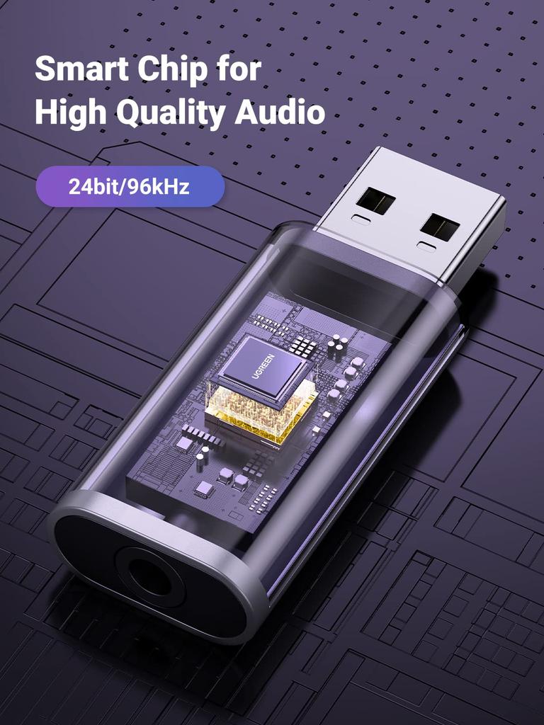Внешняя звуковая карта UGREEN USB на разъем для наушников TRRS со встроенным микрофоном и прямым подключением наушников. Идеально для Raspberry, Windows и других. 3,5 мм