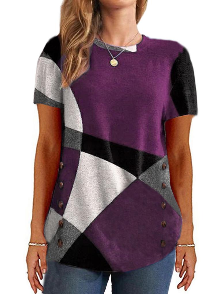 JPNTKY Women's Fashion Casual Summer Spring Short Sleeve O-Neck Blouses & Shirts