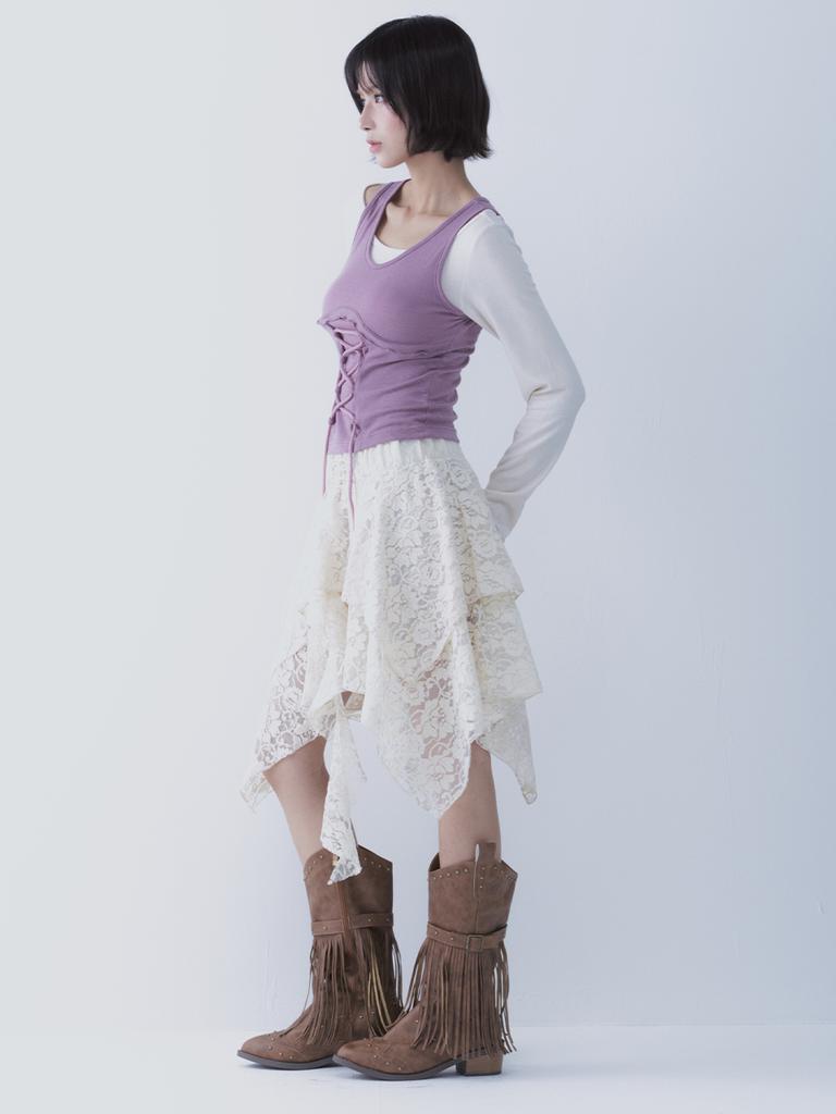 Cecese Lace Up Lace Skirt Ivory