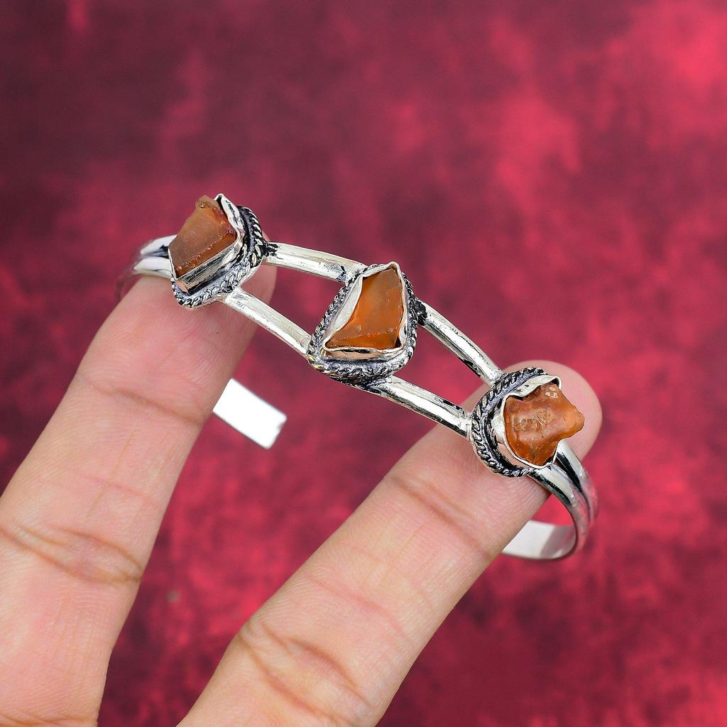 Rough Carnelian Gemstone Jewelry, Handmade 925 Sterling Silver Jewelry, Beautiful Adjustable Bracelet Jewelry For Engagement