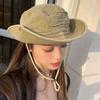 Adjustable Western Cowboy Hat Wide Brim Bucket Hat Vintage Outdoor Sun Hat  with String