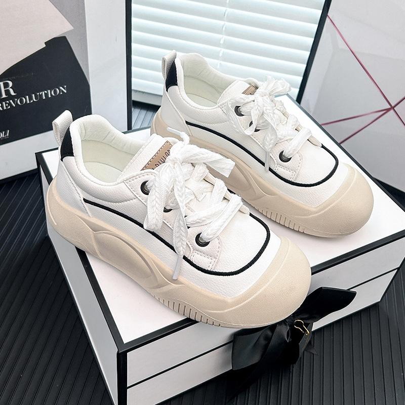 Women's Chunky Sneakers Slip On Platform PU Leather Casual Lace Up Sport Walking Shoes Comfortable Lightweight Running Sneakers Tennis Shoes for Women