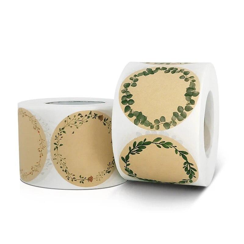 500 Stickers Kraft Paper Flowers Can Be Handwritten Decorative Seal Stickers Self-adhesive Label Paper Self-adhesive Labels Roll