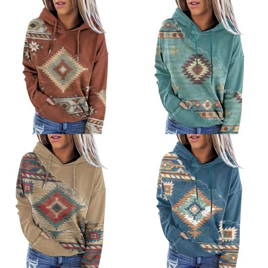 Женская толстовка с винтажным принтом на шнурке и длинным рукавом, свободный пуловер с капюшоном, мягкий повседневный карманный цветной женский топ