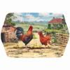 [A3591] - Small Melamine Tray 'The Rooster and the Hen' White Black - 20x14 Cm
