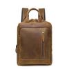 Vintage Fully Cow Leather Man's Travel Backpack Fit 14" Laptop Daypack Real Leather School Bag Travel Rucksack For Man