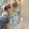 Сумка-ланч-бокс с рисунком для женщин, льняная сумка-тоут для выхода в свет, прочная сумка для хранения косметики на лето, холщовая сумка для покупок в руке