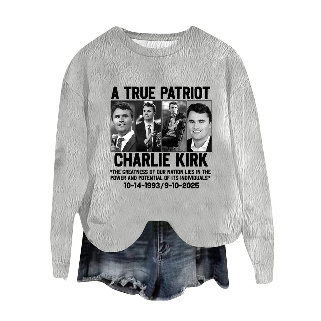 Women's Fashion Round Neck Pullover Top Long Sleeve Tee Printed Sweatshirt