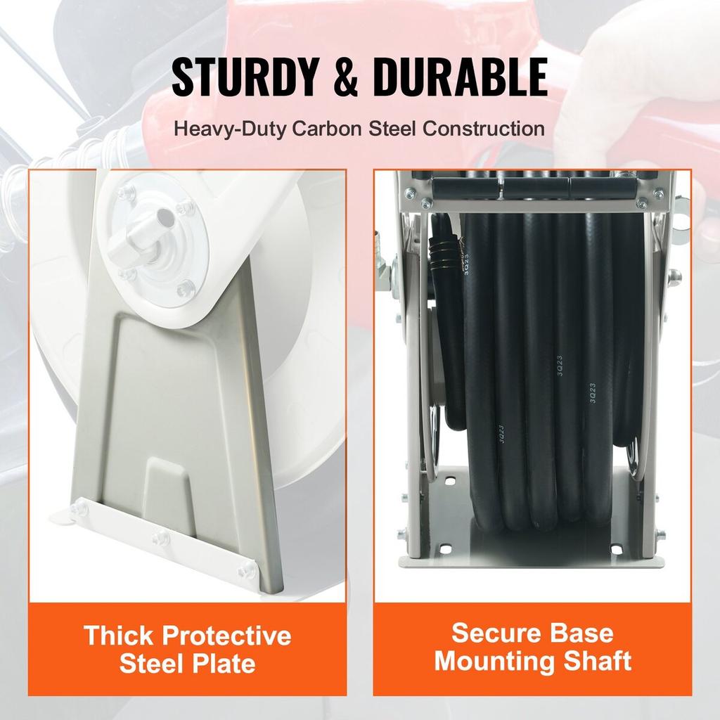 Fuel Hose Reel, 3/4" x 50', Extra Long Retractable Diesel Hose Reel, Heavy-Duty Carbon Steel Construction with Automatic Fuel Nozzle, NBR Rubber Hose