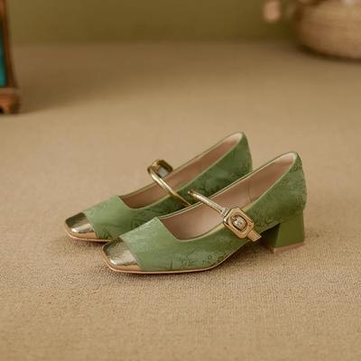 Модные туфли на высоком каблуке для женщин 2024 года, кожаные туфли с мягкой подошвой и цветными блоками, женские модные туфли на каблуках, туфли на высоком каблуке в стиле ретро для женщин