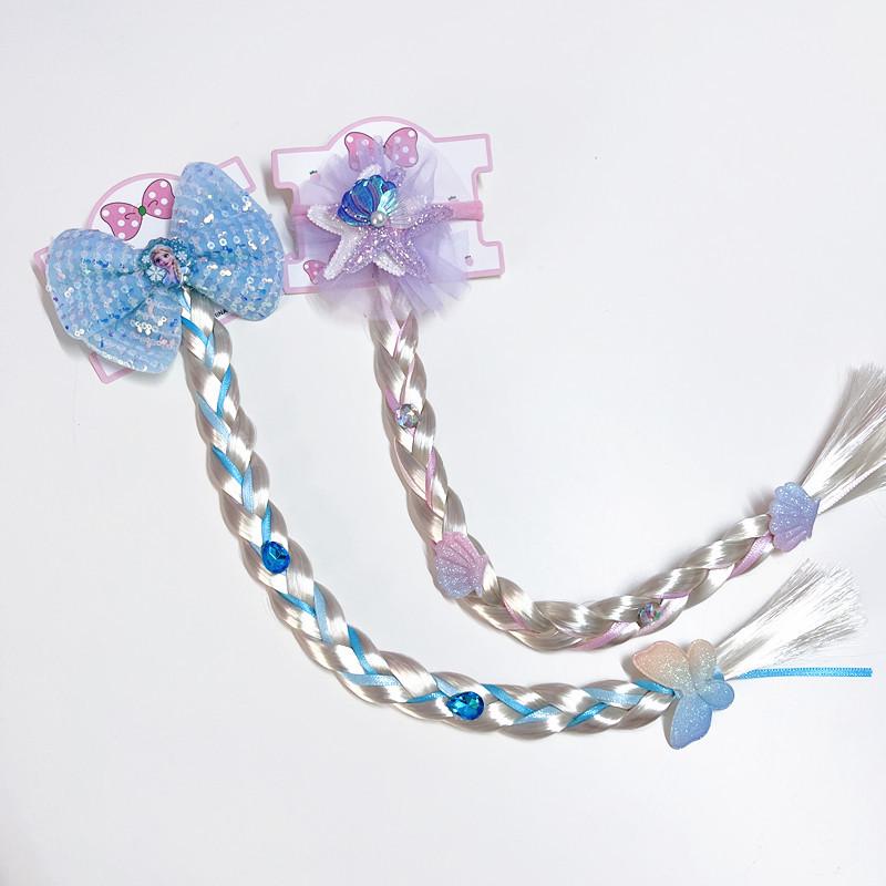 Детский милый парик-хвост с косичкой из сетки, украшенный морской звездой, жемчугом и бантом