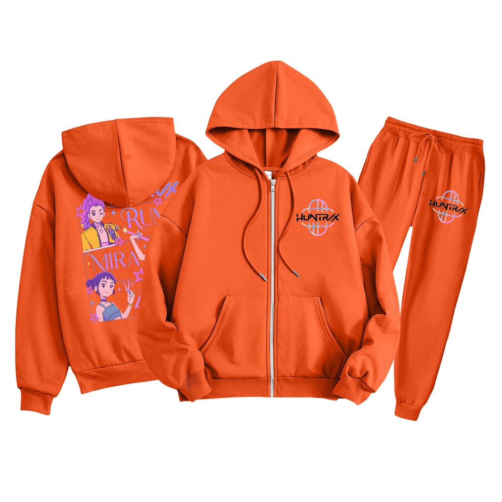 Детская мода Толстовка с длинным рукавом, на молнии, с капюшоном, спортивные штаны с принтом, комплект толстовки с карманами