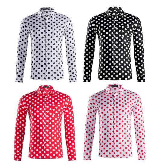 Мужская рубашка с лацканами, однобортный кардиган в горошек с длинным рукавом, облегающий мягкий дышащий топ с длинными рукавами