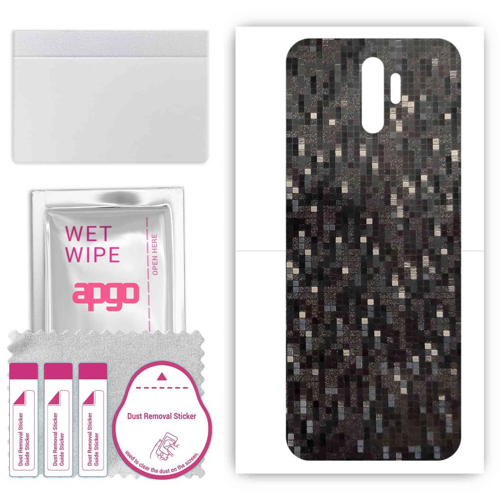apgo Protective Skin Sticker for the Back Compatible with Oppo A11, Wrap Film, Foil, Vinyl - Pattern Carbon Black Pixel