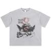 Streetwear Angle Graphic T-Shirt Cotton Washed Tshirt Unisex Tops Tees Summer Short Sleeves T Shirt