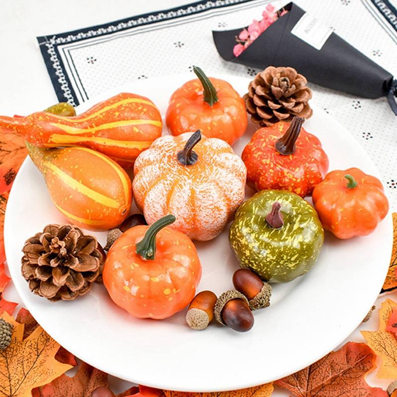 50pcs Artificial Maple Leaves Mini Pumpkins Pine Cones Acorns Thanksgiving Fall Harvest Home Decoration Christmas Tree Decor
