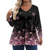 Женские топы больших размеров, рубашки с длинными рукавами, повседневная одежда с V-образным вырезом, топы с принтом