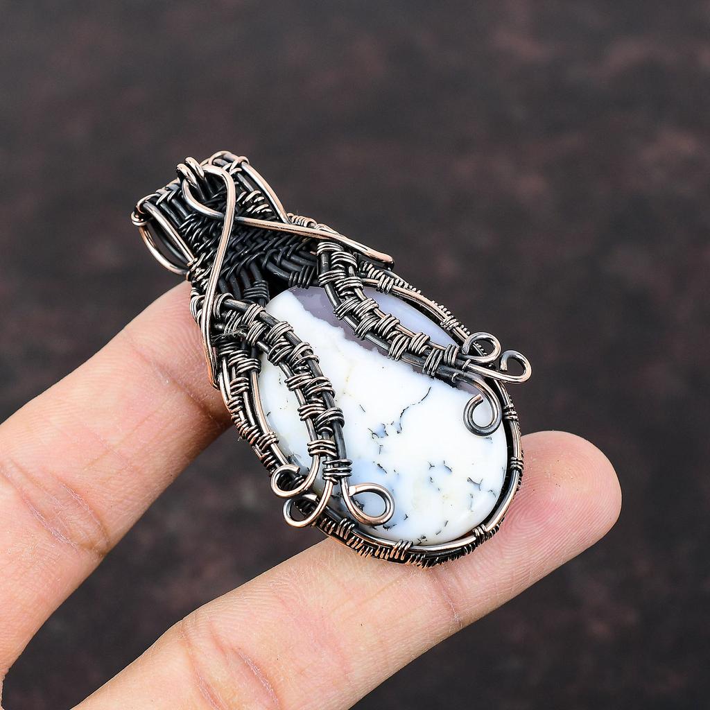 Dendrite Opal Copper Pendant Copper Wire Wrapped Jewelry Handmade Designer Pendant Wire Wrapped Pendant Gemstone Copper Jewelry Gift For Her