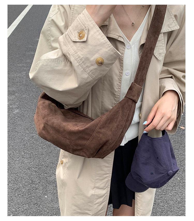 Винтажная замшевая сумка-круассан 2025: Стильная, Универсальная, Вместительная Сумка через плечо