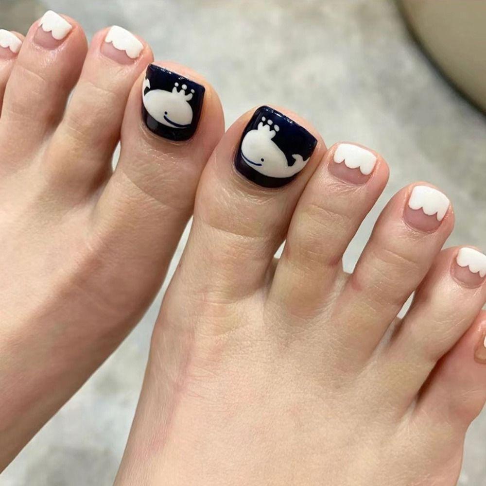 Girls Foot Nails Tips Toe Nails Full Cover Fake Toenails Short French