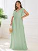 Ever-Pretty Women's Plus Size V-Neck A-Line Floor-Length Chiffon Evening Gown With Flutter Sleeve