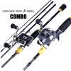 Fishing Rod 4 Pieces Casting Spinning Pole Medium Action Carbon Fiber Rod and 18BB Baitcasting Reel