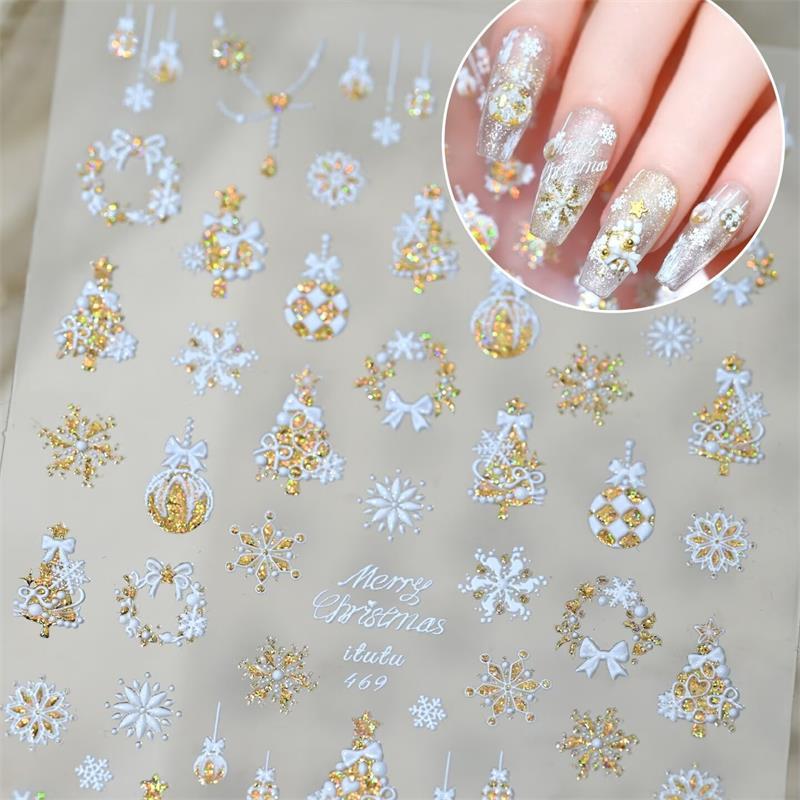 Cute Christmas Style Bow Colorful Snowflake Christmas Tree Nail Art Stickers Girly Nail Art Print Stickers Women Nail Decor Gift