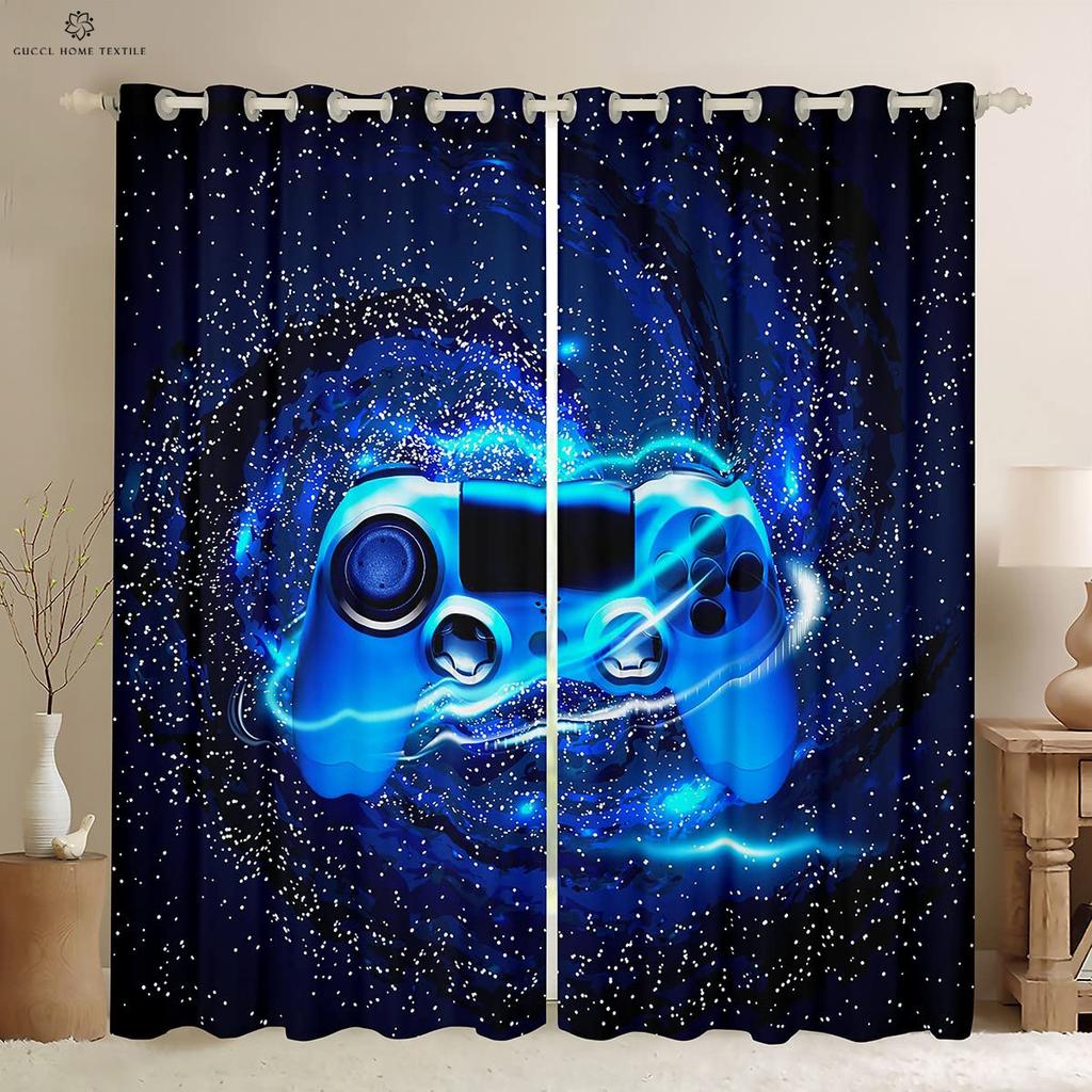 Gaming Room Window Curtains Cool Game Controller Pattern Printing Living Room Bedroom Gaming Decoration Curtains Home Decoration