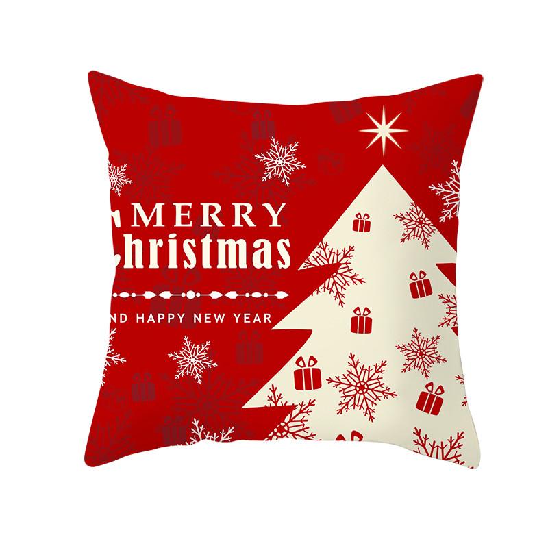 Merry Christmas Gift Decoration Pillowcase Red Print Cushion Cover Home Sofa Festive Short Plush Material