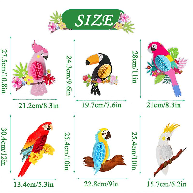 6 шт., попугай, сотовый шар, украшение для гавайской вечеринки, цветные подвески с птицами, дети, счастливое лето, тропический алоха, декор для гавайской вечеринки