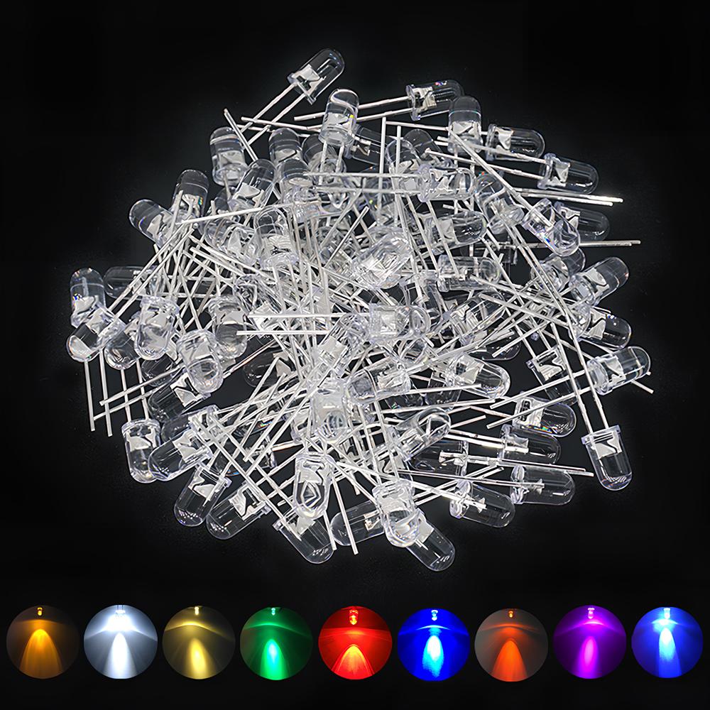 100 шт. 5 мм прозрачный белый красный зеленый синий розовый круглый верхний яркий светодиод 20000mcd 6000-6500k свет