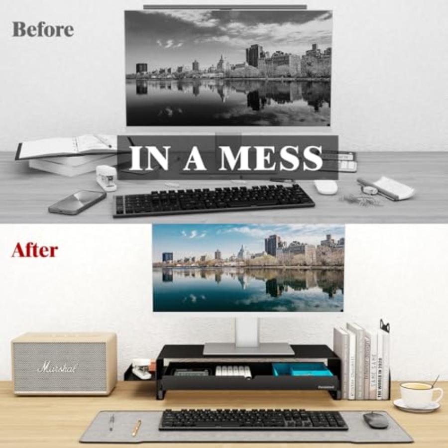 Heavy Duty Metal Monitor Stand with Storage Shelf Ergonomic Riser for Computer Laptop Printer Space-Saving Desktop Organizer in