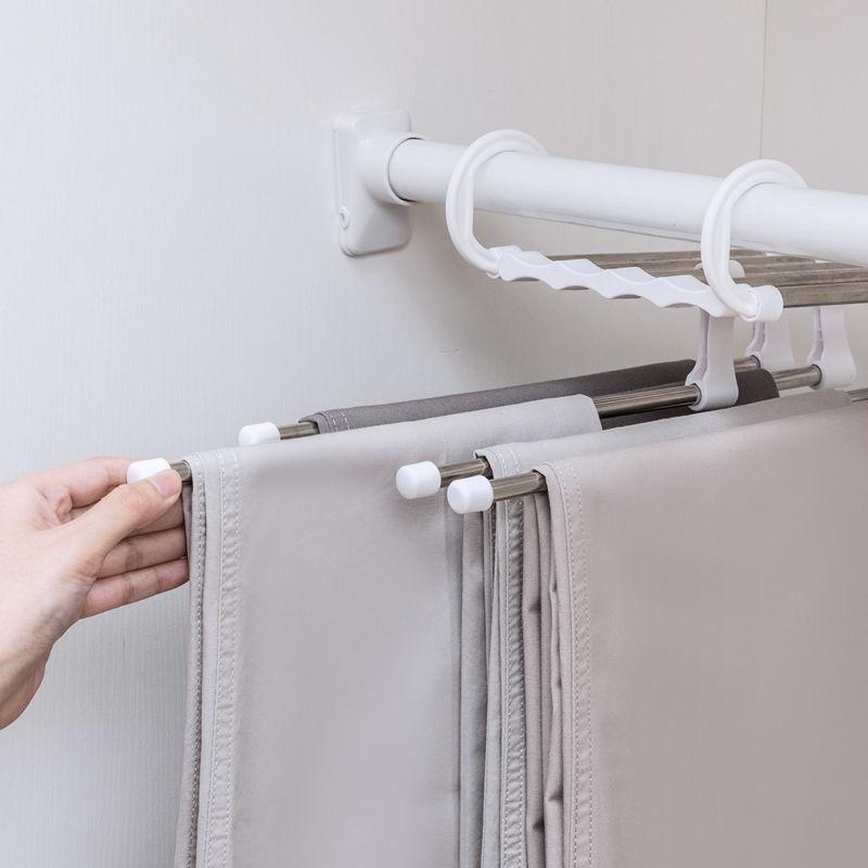 5 In 1 Magic Trouser Rack Hangers Stainless Steel Folding Pant Rack Tie Hanger Shelves Bedroom Closet Organizer Wardrobe Storage