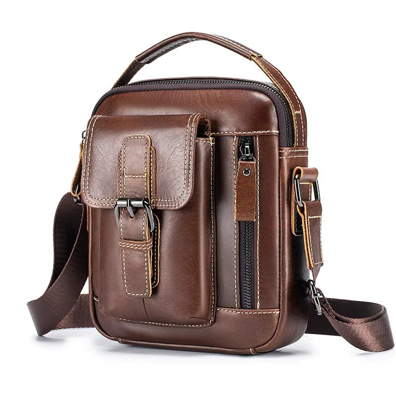 LAOSHIZI Men's Genuine Leather Shoulder Bags High Quality Tote Fashion Business Man Messenger Bag Big Size Top Layer Cowhide Bags For Man