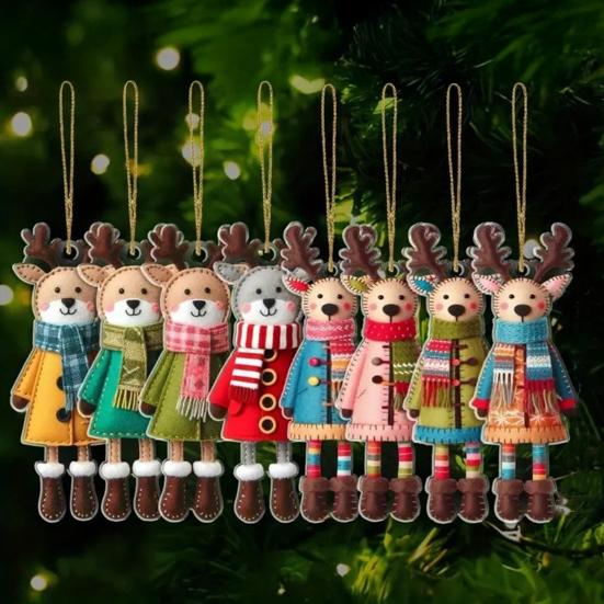 Рождественские подвесные украшения в виде оленей, 2D деревянные украшения в виде оленей, красочные украшения в виде оленей