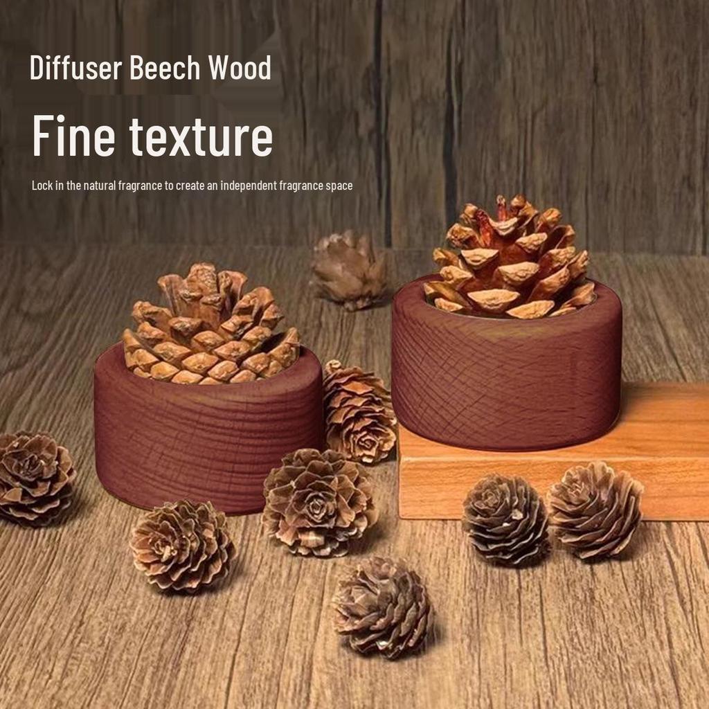 Буковый Деревянный Аромадиффузор в Форме Сосновой Шишки - Беспламенный Ароматерапевтический Декор для Дома, Рабочего стола и Автомобиля.
